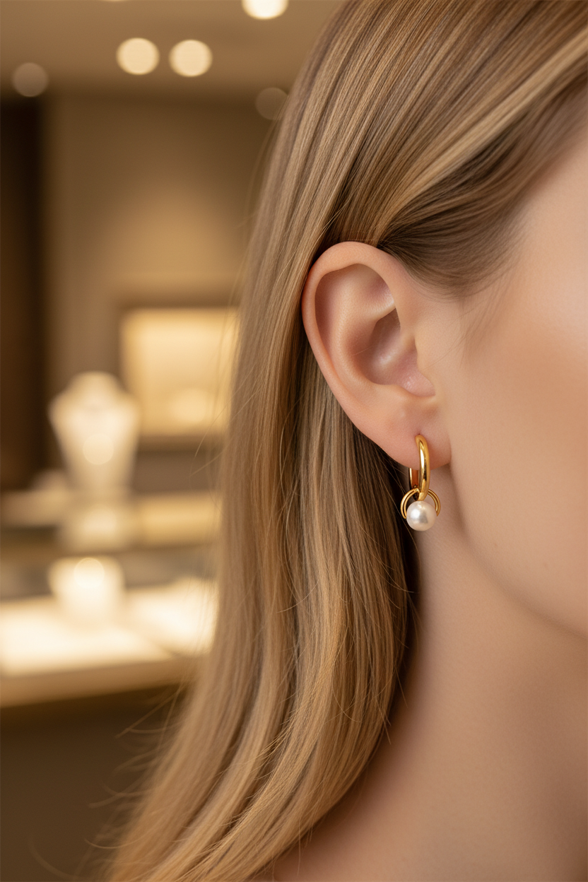 Close-up realista - brincos no ouvido